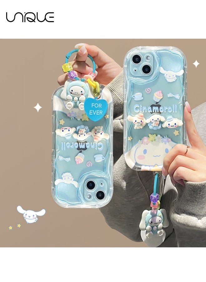 Unique - Compatible with iPhone 15 Case, Three-Dimensional Cinnamoroll Case, Blue Graffiti Case, TPU Drop Protection - with Cinnamoroll Lanyard - Image 1