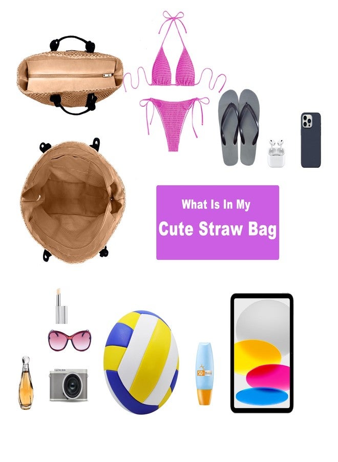 Yuhan Pretty Straw Bags for Women Crochet Beach Tote Bag vacation handbags Large Woven Shoulder Bag for Summer Holiday(Brown) - Image 3