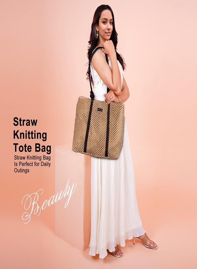 Yuhan Pretty Straw Bags for Women Crochet Beach Tote Bag vacation handbags Large Woven Shoulder Bag for Summer Holiday(Brown) - Image 5