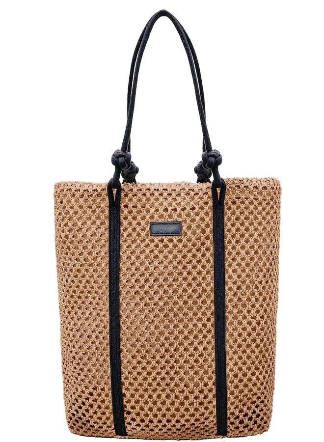 Yuhan Pretty Straw Bags for Women Crochet Beach Tote Bag vacation handbags Large Woven Shoulder Bag for Summer Holiday(Brown) - Image 1