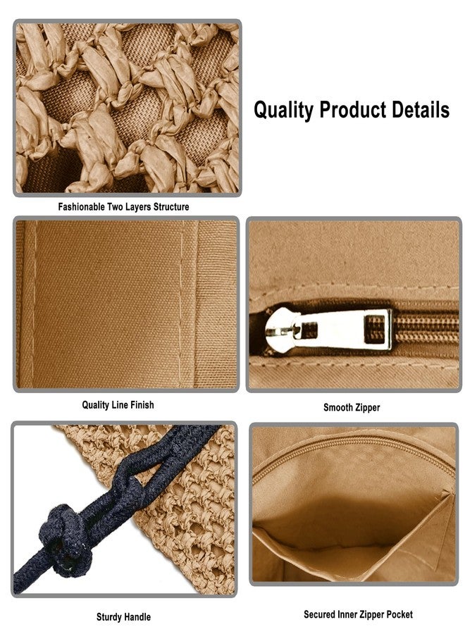 Yuhan Pretty Straw Bags for Women Crochet Beach Tote Bag vacation handbags Large Woven Shoulder Bag for Summer Holiday(Brown) - Image 4