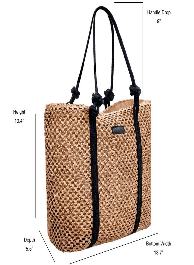 Yuhan Pretty Straw Bags for Women Crochet Beach Tote Bag vacation handbags Large Woven Shoulder Bag for Summer Holiday(Brown) - Image 2