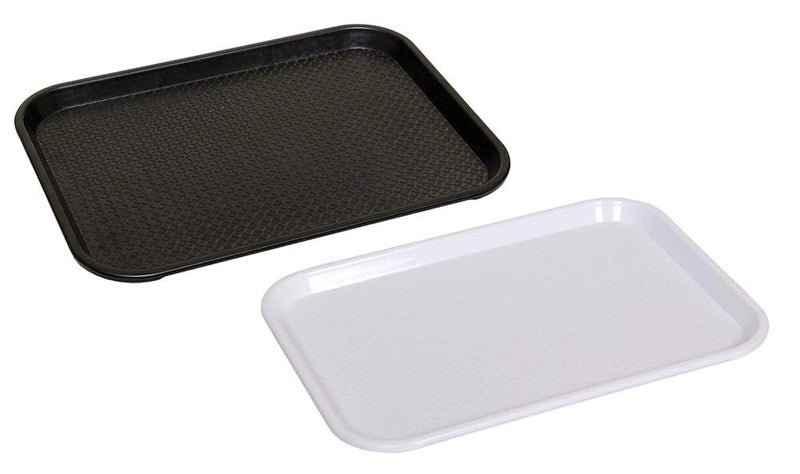 Urmila Plastic® Serving Tray Platter Rectangular Shape Plastic Trays for Drink Breakfast Tea Dinner Coffee Salad Food for Dinning Table Home Kitchen 11x14 Inches Set of 2 (Black & White) - Image 1
