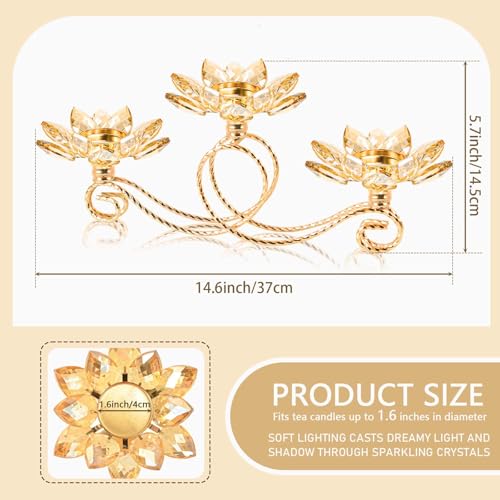 kehail 2Pcs Gold Kehail Crystal Metal Tea Light Candle Holder Set, 3-Arm Flower Shaped Crystal Votive Candlestick Holders for Table Centerpiece, Wedding Shower, Party and Home Decor - Image 3