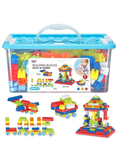 Home Smart Building Blocks Play and Learning for Toddlers Assorted Color Plastic Blocks of 260 PCs Kids Educational Build Playing Toy Blue