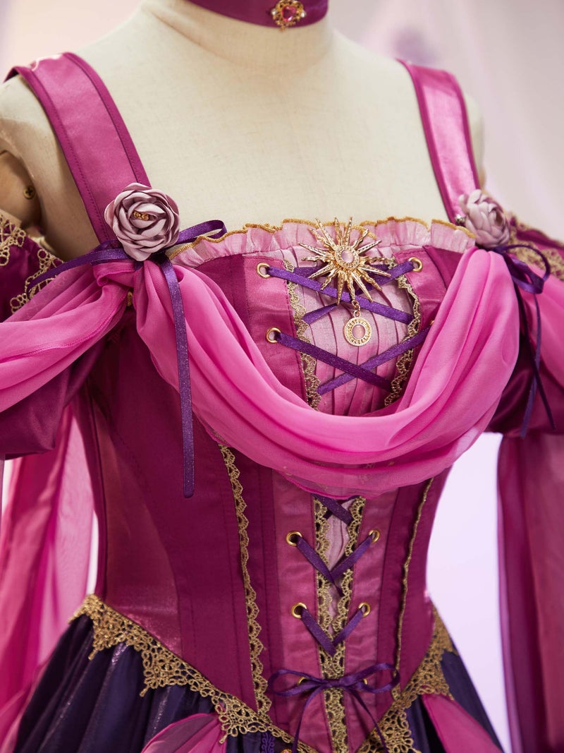 Miccostumes ميككوستومز زي الأميرة النسائي للتمثيل التنكري مع تاج من الورود وأشرطة متطايرة (S) - Image 5