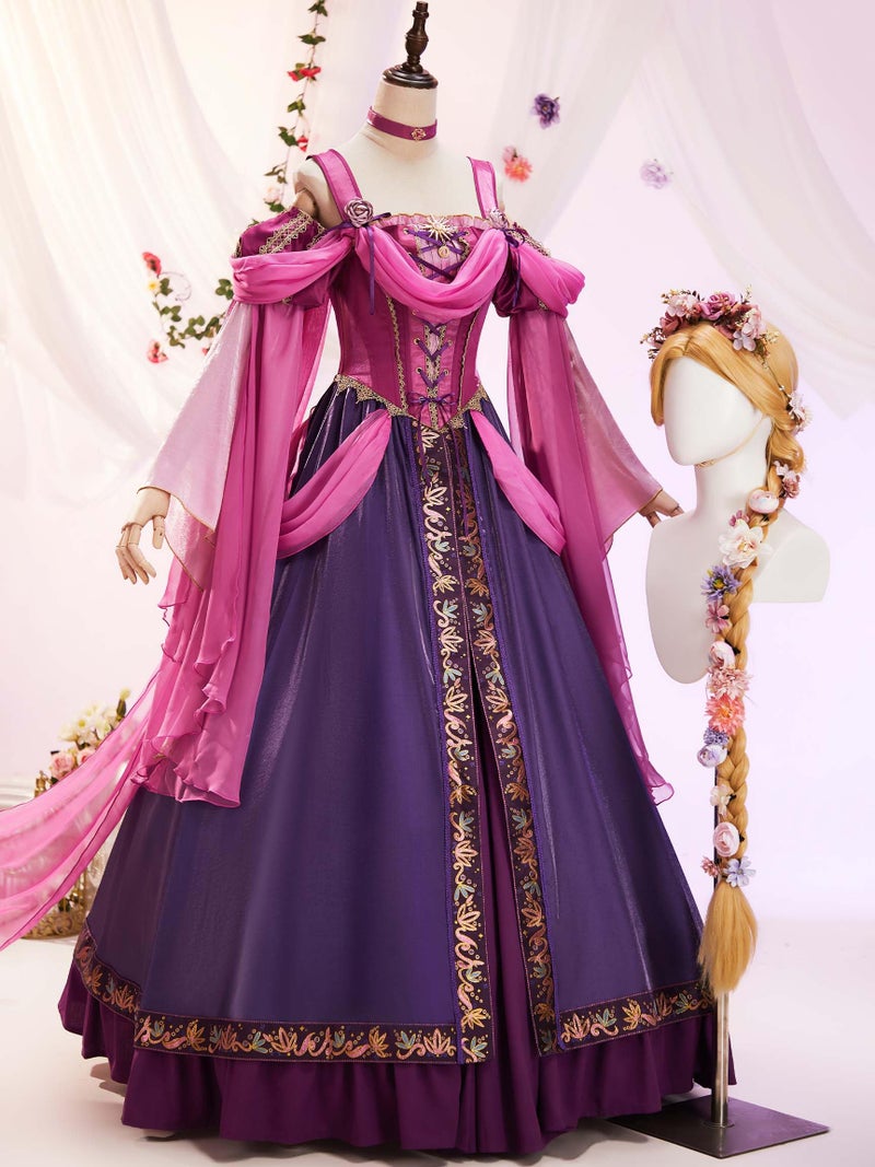 Miccostumes ميككوستومز زي الأميرة النسائي للتمثيل التنكري مع تاج من الورود وأشرطة متطايرة (S) - Image 2
