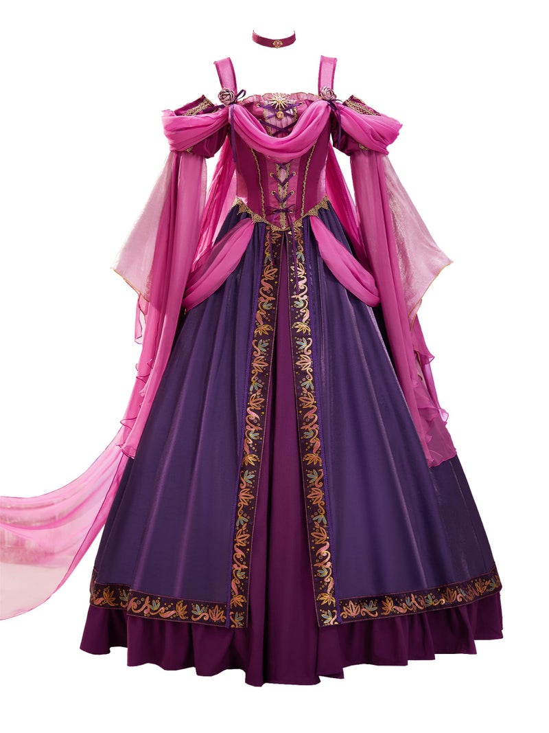 Miccostumes ميككوستومز زي الأميرة النسائي للتمثيل التنكري مع تاج من الورود وأشرطة متطايرة (S) - Image 1