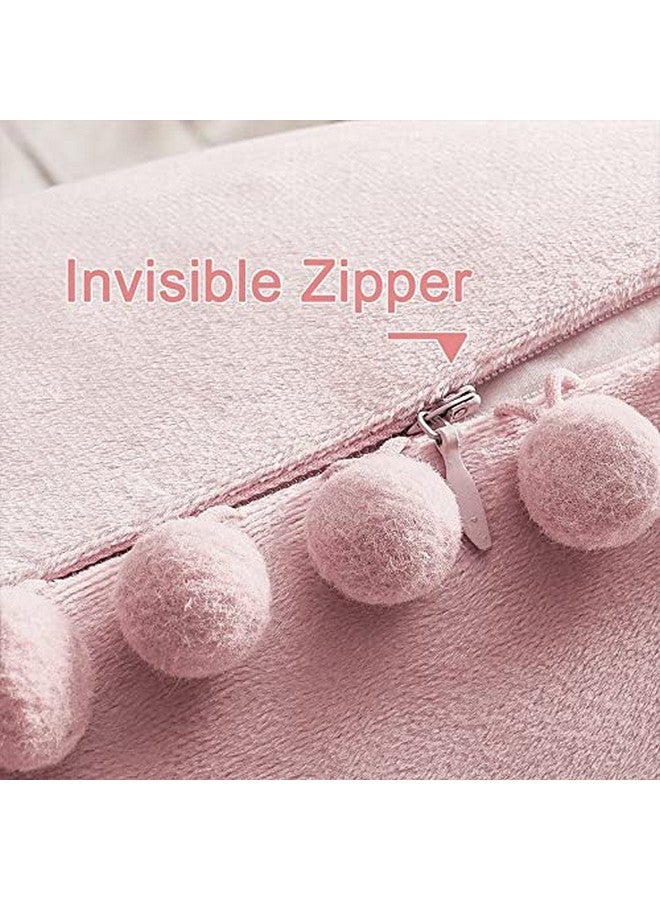 Topfinel Top Finel Blush Pink Throw Pillow Covers 18x18 Inches for Couch Aesthetic Decorative Sofa Pillow Covers Set of 2 Soft Velvet Cushion Cover Pillow Cases with Pom-poms for Bedroom Livingroom Office Car - Image 4