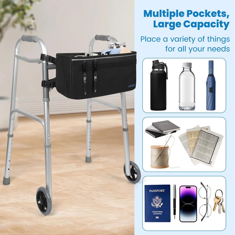 ZHCHG Walker Basket for Seniors, Walker Accessories, Folding Walker Bag with Large Capacity & Never Tipping Over, Best Gift- Black (Not Fit Rollator Walkers) - Image 2