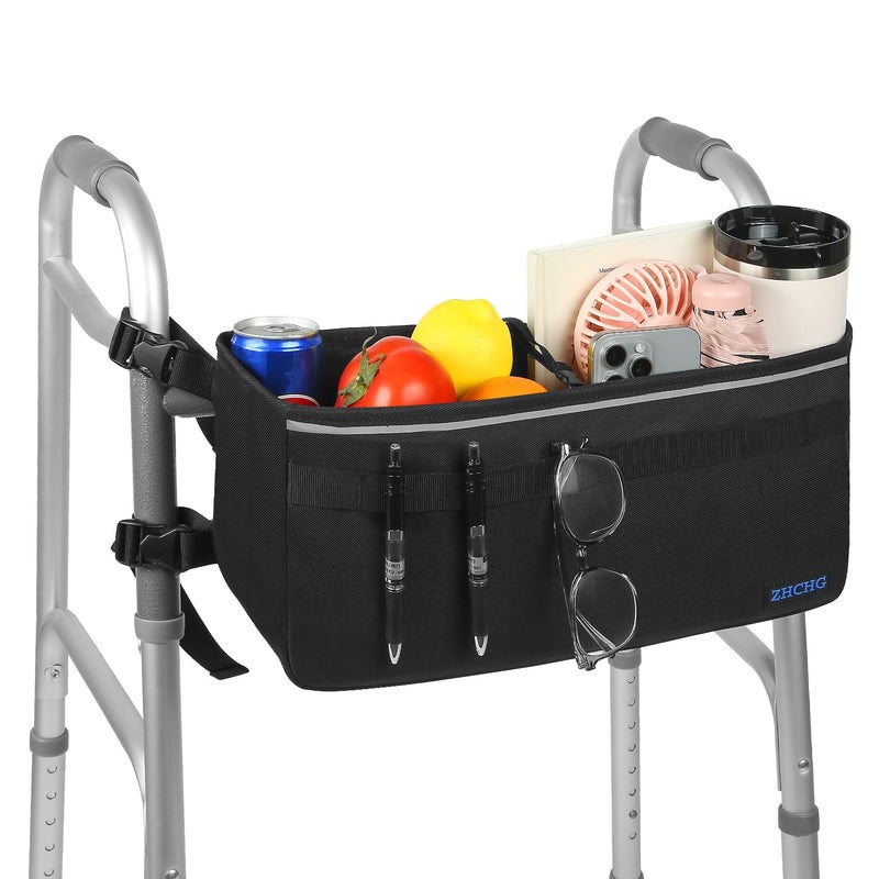 ZHCHG Walker Basket for Seniors, Walker Accessories, Folding Walker Bag with Large Capacity & Never Tipping Over, Best Gift- Black (Not Fit Rollator Walkers) - Image 1