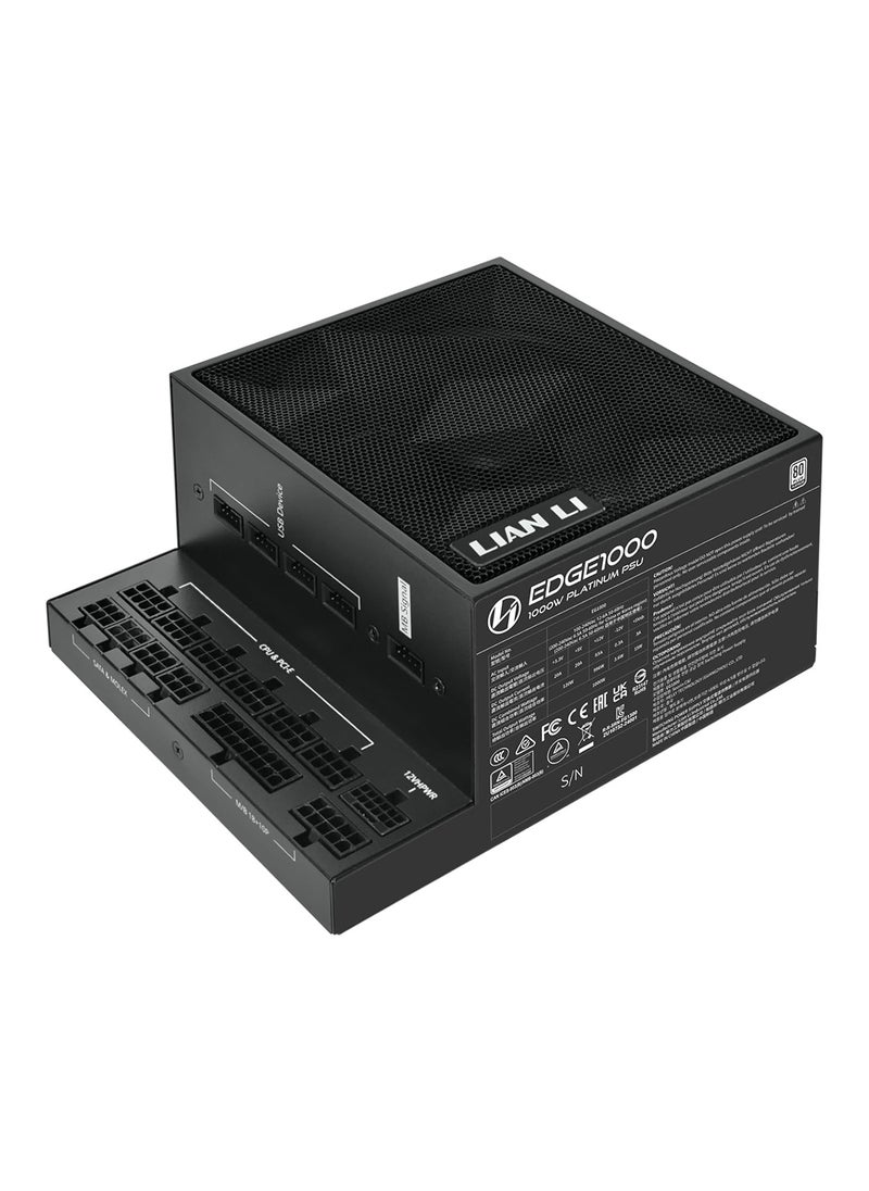 LIAN LI EDGE Gold 1000W Power Supply, Fully Modular, ATX 3.0/3.1, 80 PLUS Platinum Certified, PCIe 5.1 Ready with 12V-2×6 Connector, Integrated USB/PWM Hub, L-Shape Design, FDB Fan, Black | G9P.EG100G.BH00.UK  - Image 1