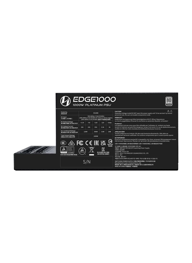 LIAN LI EDGE Gold 1000W Power Supply, Fully Modular, ATX 3.0/3.1, 80 PLUS Platinum Certified, PCIe 5.1 Ready with 12V-2×6 Connector, Integrated USB/PWM Hub, L-Shape Design, FDB Fan, Black | G9P.EG100G.BH00.UK  - Image 3
