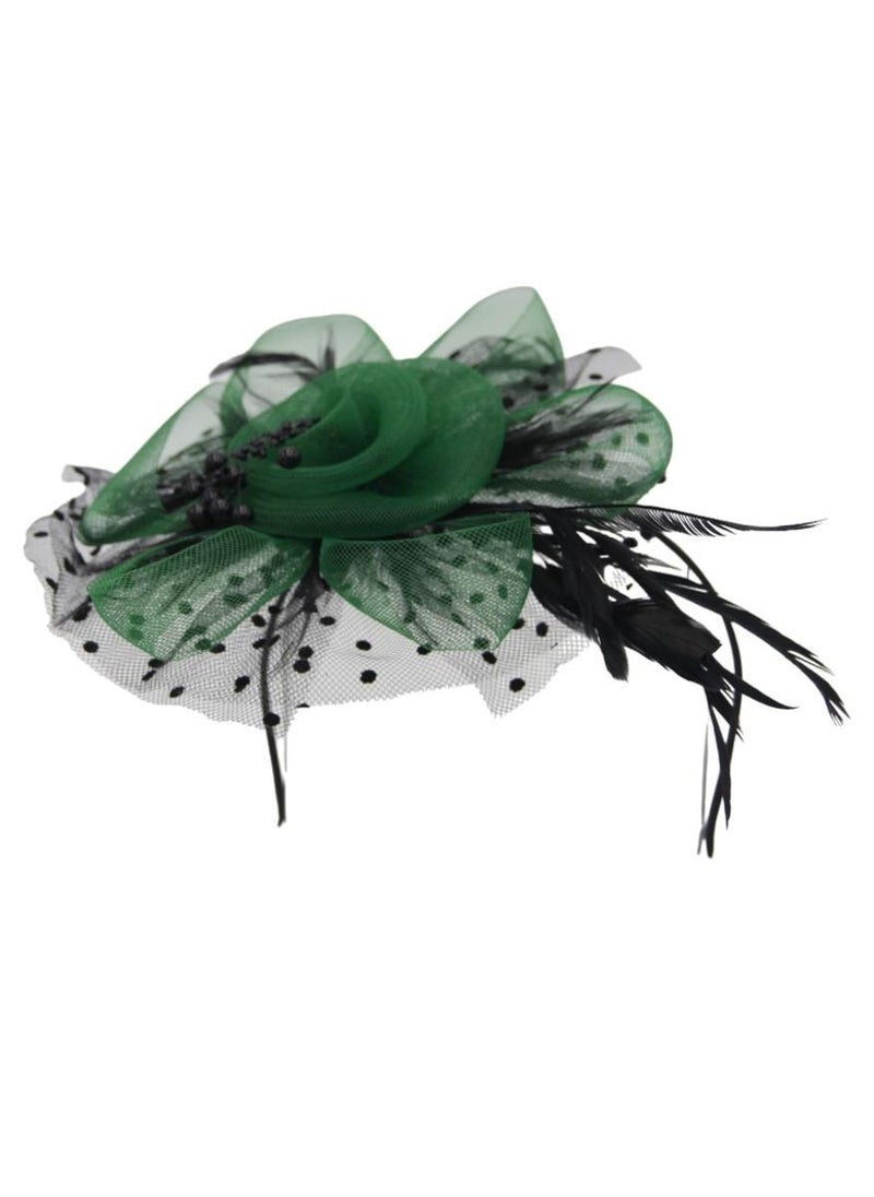 D'Daniela Ddaniela Monalisa Fascinator Hats for Women Tea Party Headband,  Hat Flower Mesh Ribbons Feathers on a Headband and a Clip Tea Party Headwear for Girls and Women Green with Black - Image 2