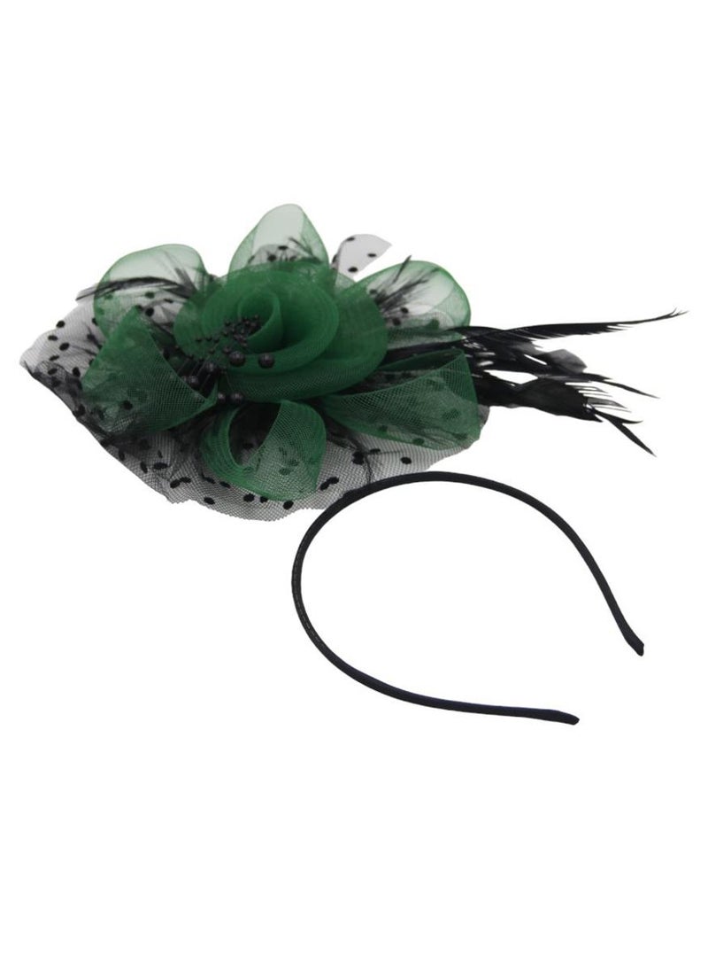 D'Daniela Ddaniela Monalisa Fascinator Hats for Women Tea Party Headband,  Hat Flower Mesh Ribbons Feathers on a Headband and a Clip Tea Party Headwear for Girls and Women Green with Black - Image 3