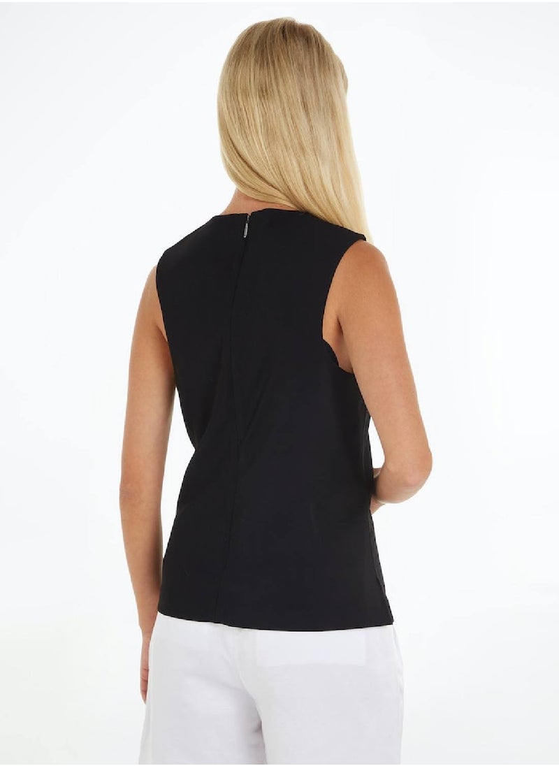 CALVIN KLEIN Women's Structure Crepe Twill Tank Top - Polyester, Black  - Image 2