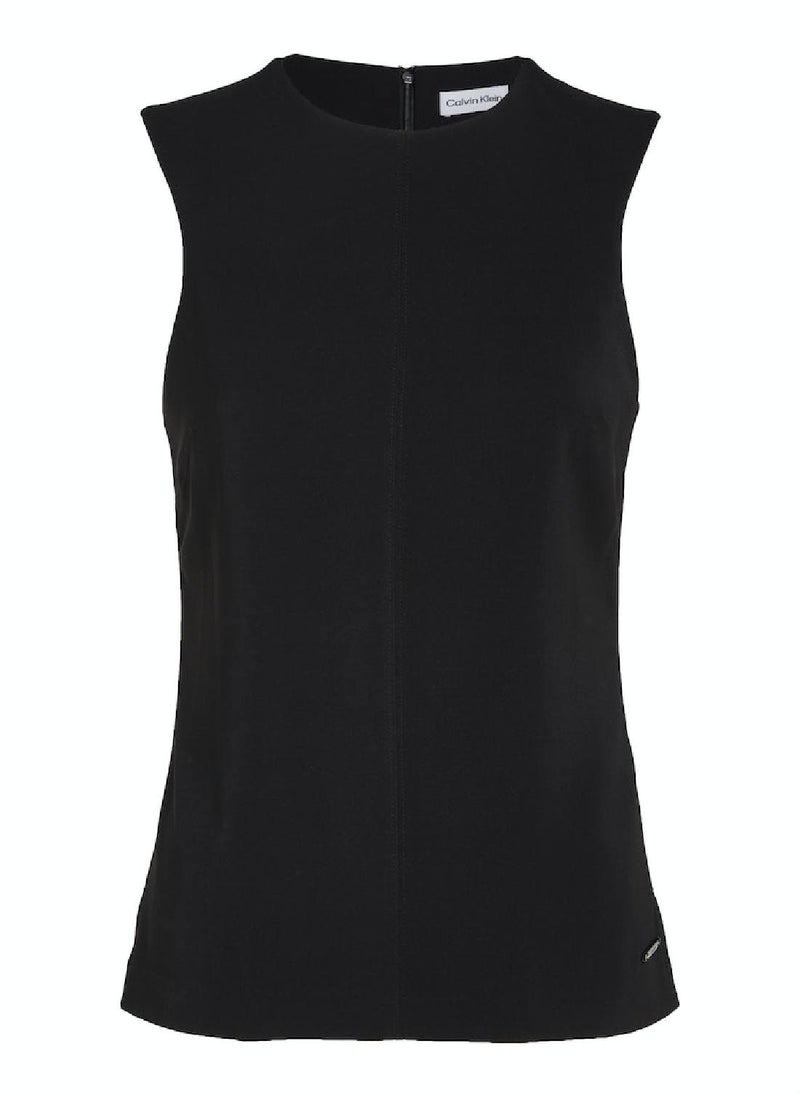CALVIN KLEIN Women's Structure Crepe Twill Tank Top - Polyester, Black  - Image 1