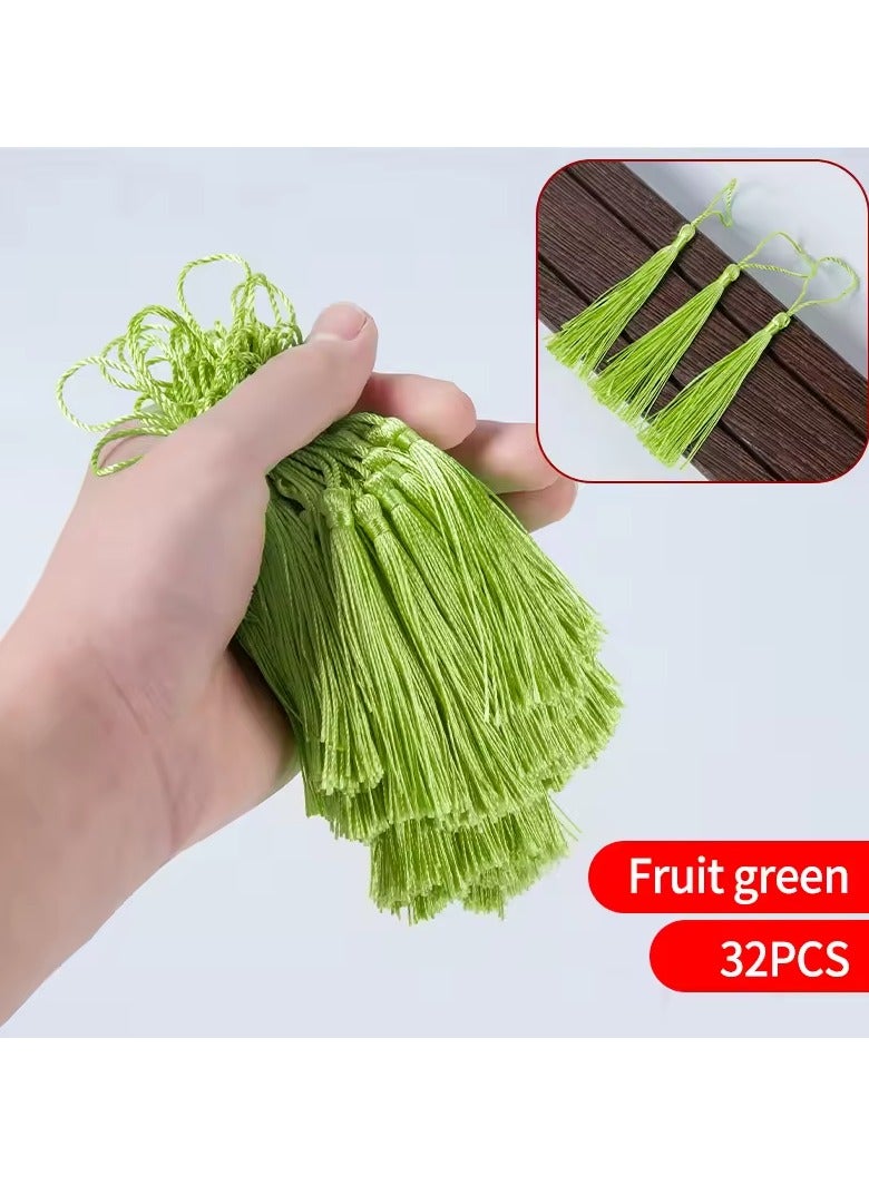 Abrar Colorful Silk Tassels with Hanging Rope Fruit Green for Home Decor, Curtains, Jewelry, Weddings, and Keychains 32 Pieces