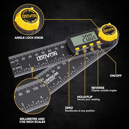 LEXIVON Aluminum Digital Angle Finder Gauge, 5-inch/130mm Multi-Purpose Protractor, Includes XL Display and Rugged Zippered Pouch (LX-DAF5) - Image 4
