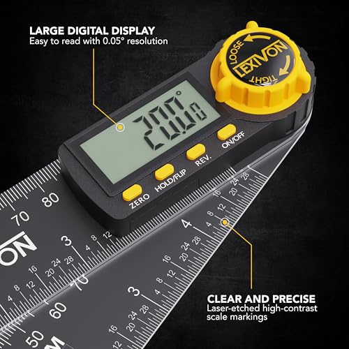 LEXIVON Aluminum Digital Angle Finder Gauge, 5-inch/130mm Multi-Purpose Protractor, Includes XL Display and Rugged Zippered Pouch (LX-DAF5) - Image 2