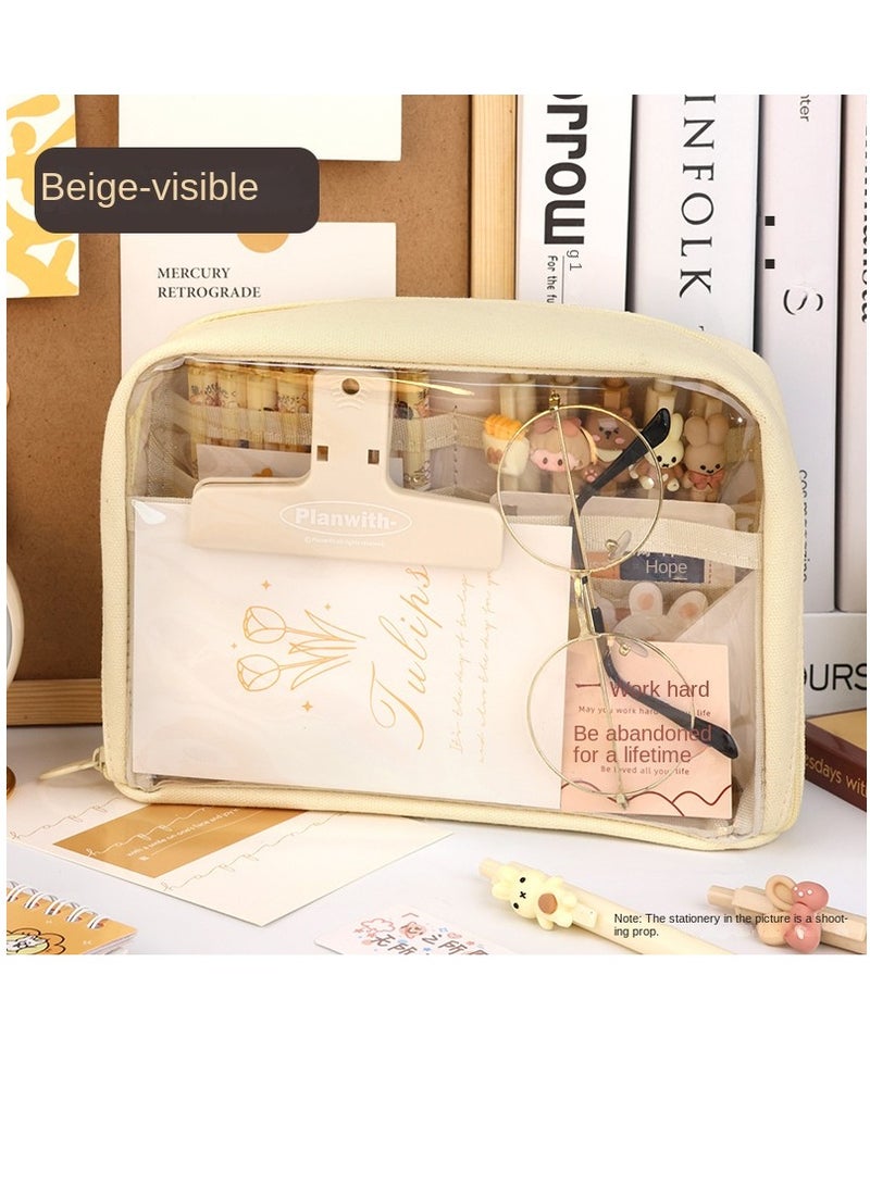 إسكدنيا كبير قدرة قلم رصاص مربع قماش كبير قدرة تخزين حقيبة مارك قلم رصاص مربع بسيط كيس القرطاسية المدرسة مكتب منظم المدرسة فتاة في سن المراهقة طالب بيج فريد بسيط - Image 1