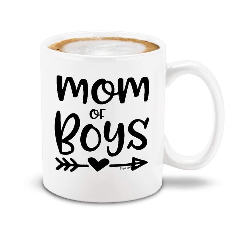 Shop4Ever shop4ever Mom of Boys Ceramic Coffee Mug Tea Cup Boy Mama Mothers Day Gift Ideas 11 oz White 