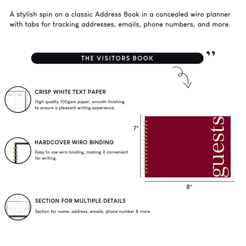 CHAARPAI Visitor Book – 8 x 12 Inches | Wiro Bound Guest Register for Hotels, Offices, Exhibitions, Boutiques & Business Use | Medium Size Visitor Log Book for Reception & Front Desk - Image 4