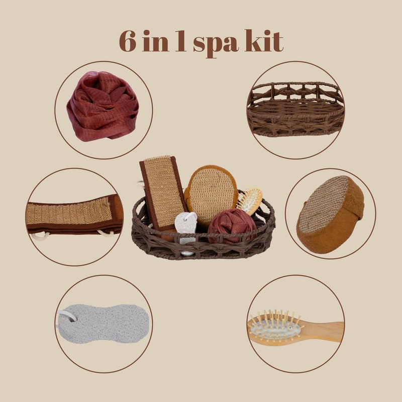 TGOPIT Luxury Bath Gift Set Natural Wood Bath Body Care Gift SPA Kit Facial Brush Sponge Bath Glove Belt Set Shower Scrubber Brush - Image 5