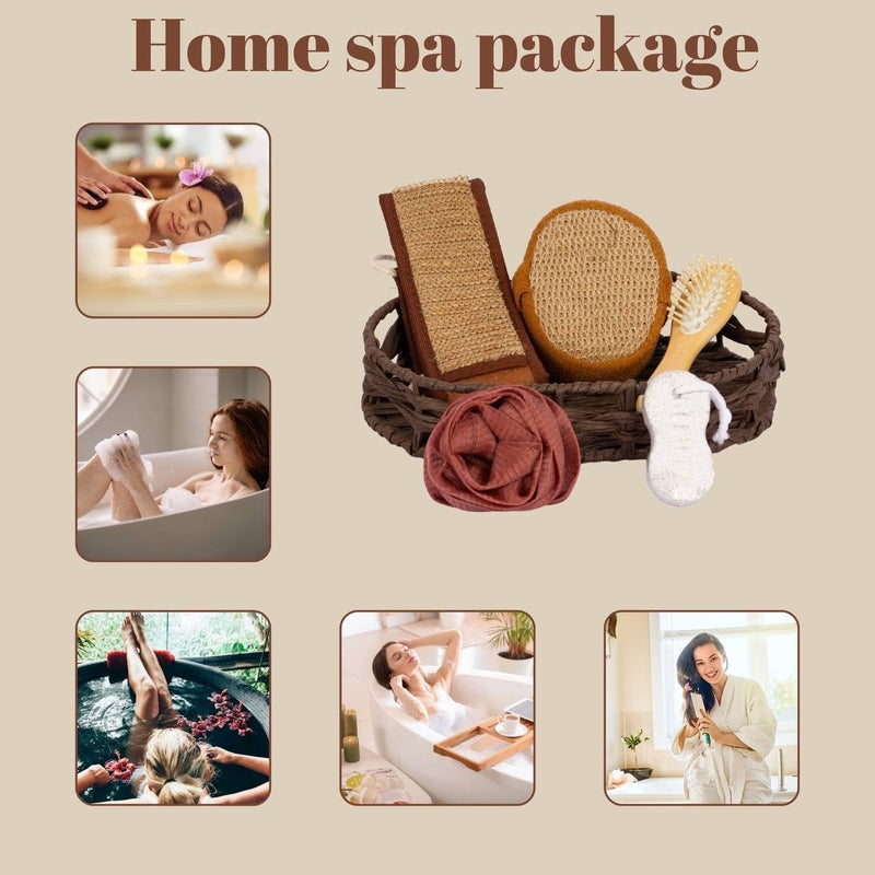 TGOPIT Luxury Bath Gift Set Natural Wood Bath Body Care Gift SPA Kit Facial Brush Sponge Bath Glove Belt Set Shower Scrubber Brush - Image 2