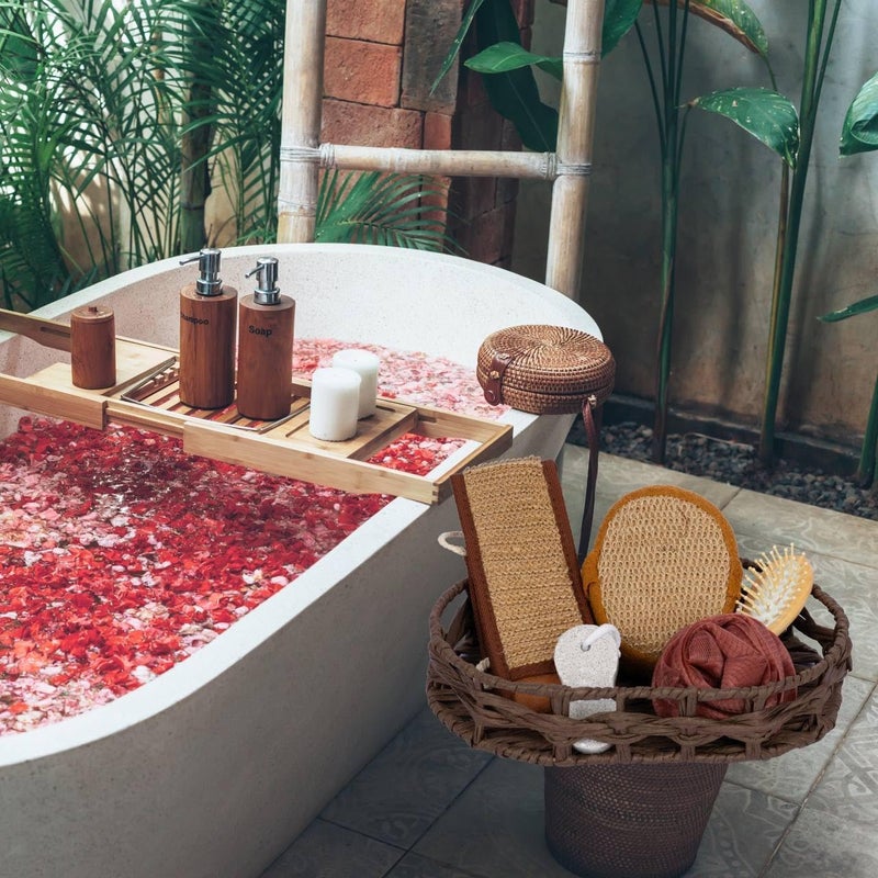 TGOPIT Luxury Bath Gift Set Natural Wood Bath Body Care Gift SPA Kit Facial Brush Sponge Bath Glove Belt Set Shower Scrubber Brush - Image 3