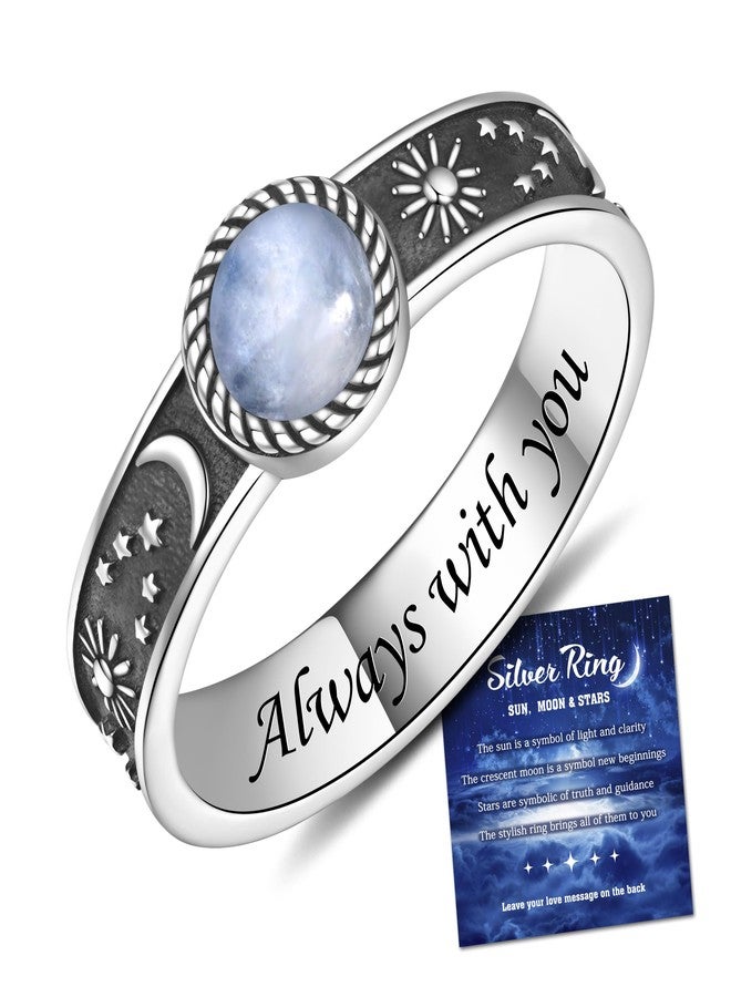 ACJFA 925 Sterling Silver Sun and Moon Ring Moonstone Rings for Women Men (A 9#) - Image 1