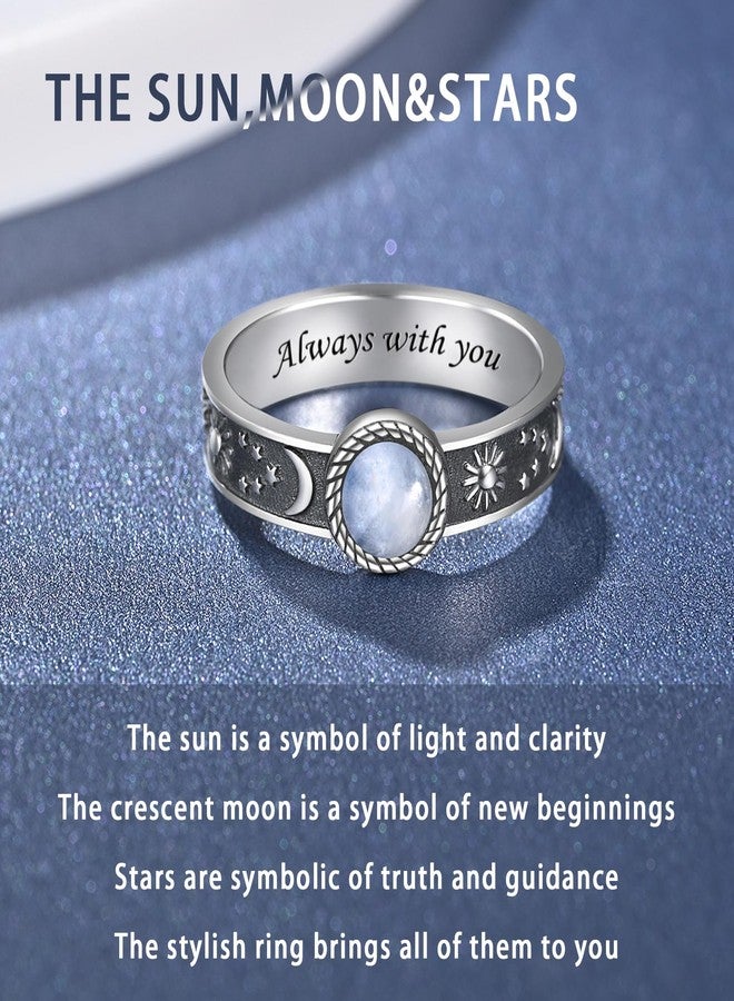 ACJFA 925 Sterling Silver Sun and Moon Ring Moonstone Rings for Women Men (A 9#) - Image 4