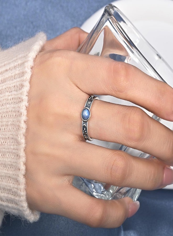 ACJFA 925 Sterling Silver Sun and Moon Ring Moonstone Rings for Women Men (A 9#) - Image 3