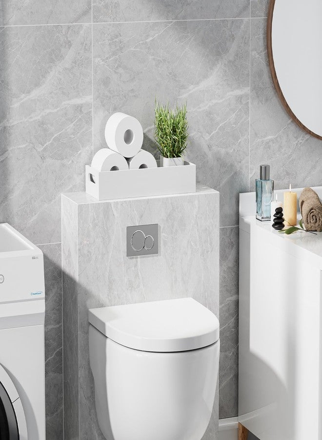 VITVITI Bamboo Toilet Paper Holder Storage, Bamboo Tray for Bathroom with Handle, Toilet Tissue Holder Organizer Basket Container for Toilet Tank/Kitchen Counter, Natural, White - Image 3