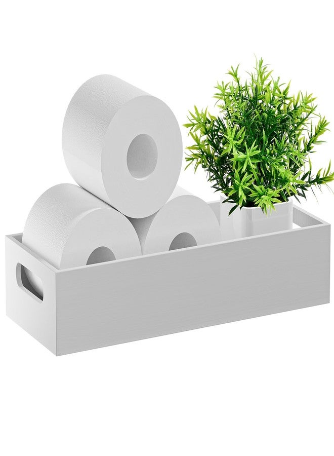 VITVITI Bamboo Toilet Paper Holder Storage, Bamboo Tray for Bathroom with Handle, Toilet Tissue Holder Organizer Basket Container for Toilet Tank/Kitchen Counter, Natural, White - Image 1