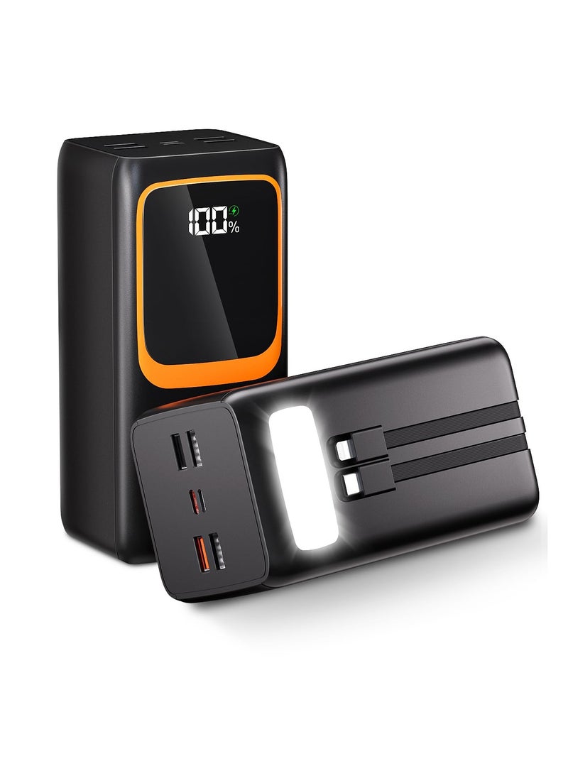 بنك طاقة 50000 مللي أمبير في الساعة بقوة 22.5 وات مع منفذين PD و4 منافذ USB وكابلين مدمجين وشاشة عرض متوافقة مع جميع الأجهزة