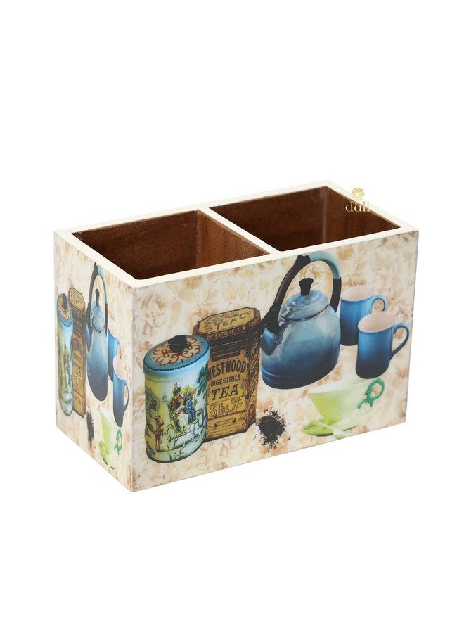 DULI حامل متعدد الاستخدامات DULI، حامل أدوات المائدة، حامل الملاعق، منظم طاولة مع 2 قسم، حامل شمعات (10 سم × 15 سم) (غلاية الشاي) - Image 1