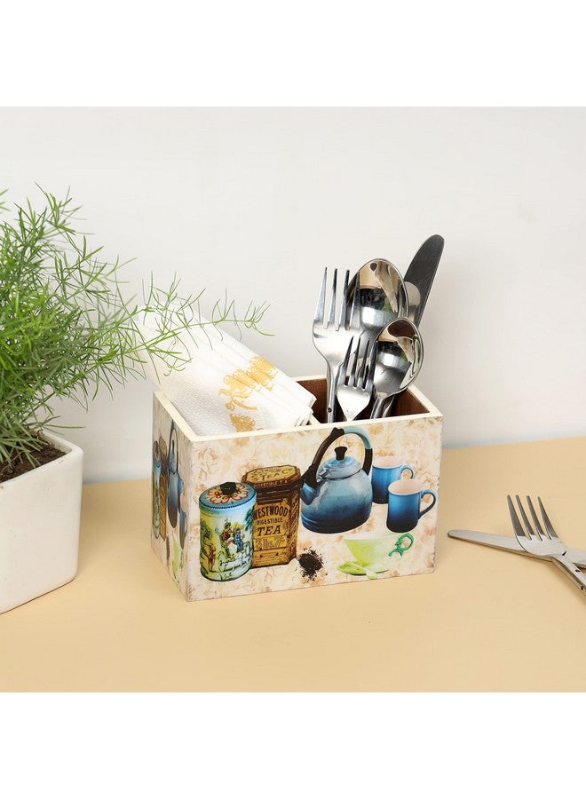 DULI حامل متعدد الاستخدامات DULI، حامل أدوات المائدة، حامل الملاعق، منظم طاولة مع 2 قسم، حامل شمعات (10 سم × 15 سم) (غلاية الشاي) - Image 2