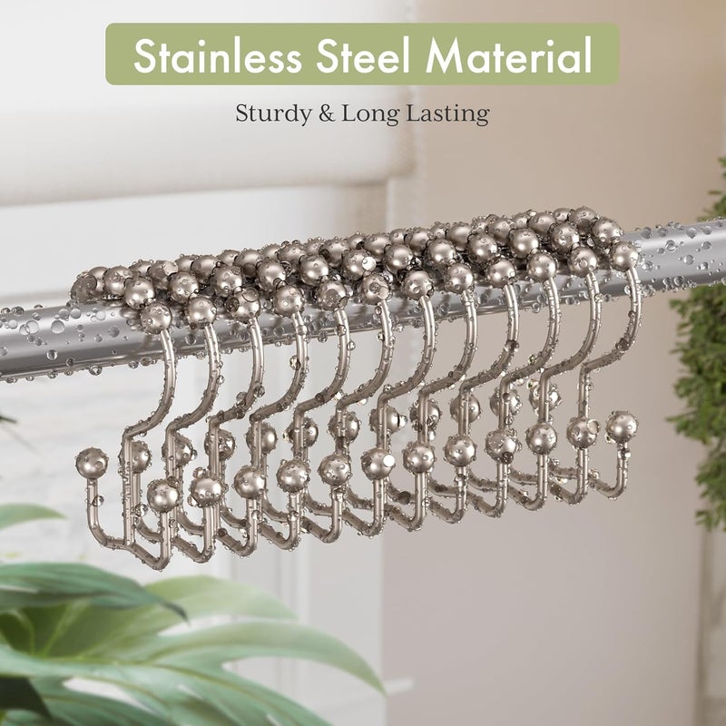 Amazer Shower Curtain Hooks Rings, Stainless Steel Shower Curtain Rings, 12Pcs Double Glide Shower Hooks for Bathroom Shower Curtain Rods Dual Rust-Resistant Shower Rings, Matte Nickel - Image 3