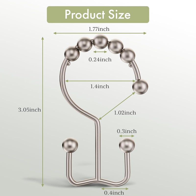 Amazer Shower Curtain Hooks Rings, Stainless Steel Shower Curtain Rings, 12Pcs Double Glide Shower Hooks for Bathroom Shower Curtain Rods Dual Rust-Resistant Shower Rings, Matte Nickel - Image 2
