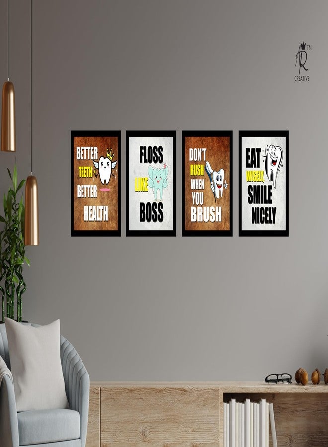 AR Creative Better Teeth, Floss Like, Eat Wisely, Don't Rush, Dentist Clinic, Hospital Quotes, Health Quote Framed Wall Poster, Inspirational Quotes, Print with Frame, Home, Office Decor (10 inch x 10 inch), Set Of 4 - Image 2