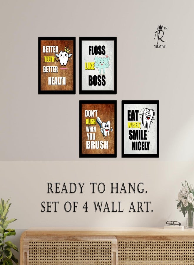 AR Creative Better Teeth, Floss Like, Eat Wisely, Don't Rush, Dentist Clinic, Hospital Quotes, Health Quote Framed Wall Poster, Inspirational Quotes, Print with Frame, Home, Office Decor (10 inch x 10 inch), Set Of 4 - Image 3