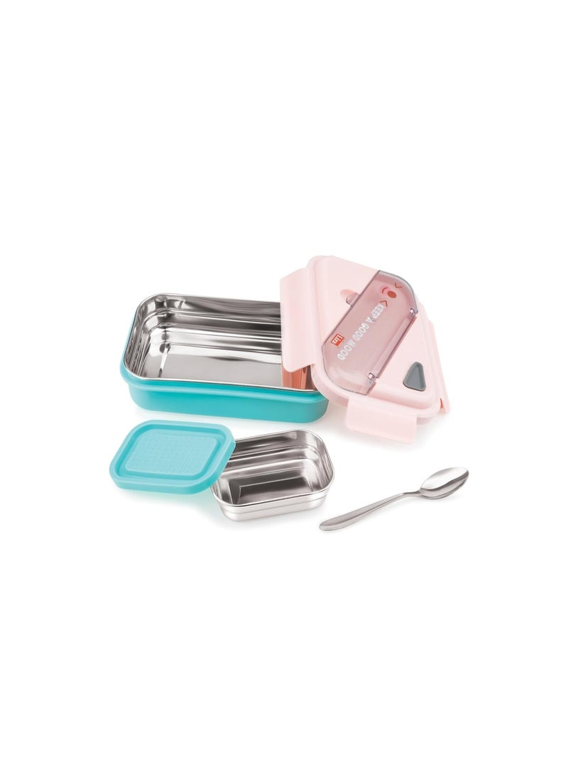 LUCIDO Kids Meal 2 Compartment Stainless Steel Tiffin Lunch Box for Kids Pink - Image 3