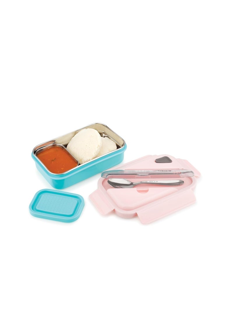 LUCIDO Kids Meal 2 Compartment Stainless Steel Tiffin Lunch Box for Kids Pink - Image 2