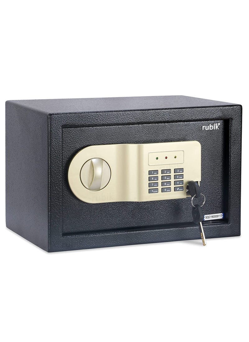 Rubik Safe Box with Digital Pin Code Keypad and Key Lock for Home Office Personal Use RB20AJ (20x31x20cm) Black  - Image 1