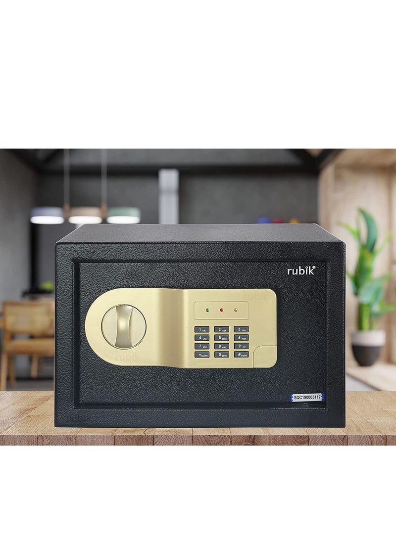 Rubik Safe Box with Digital Pin Code Keypad and Key Lock for Home Office Personal Use RB20AJ (20x31x20cm) Black  - Image 3