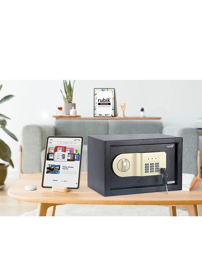 Rubik Safe Box with Digital Pin Code Keypad and Key Lock for Home Office Personal Use RB20AJ (20x31x20cm) Black  - Image 2