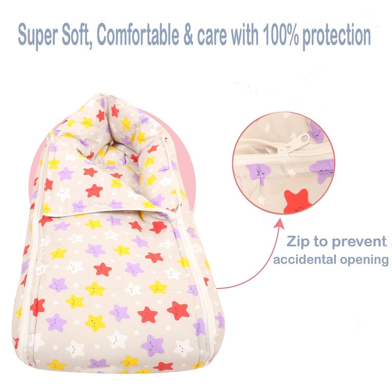Nonibud Baby Cotton Sleeping Bed Cum Carrying Nest Bag with Storage Bag Large Size 77 Cms X 40 Cms 09 Months Pinky Stars - Image 4