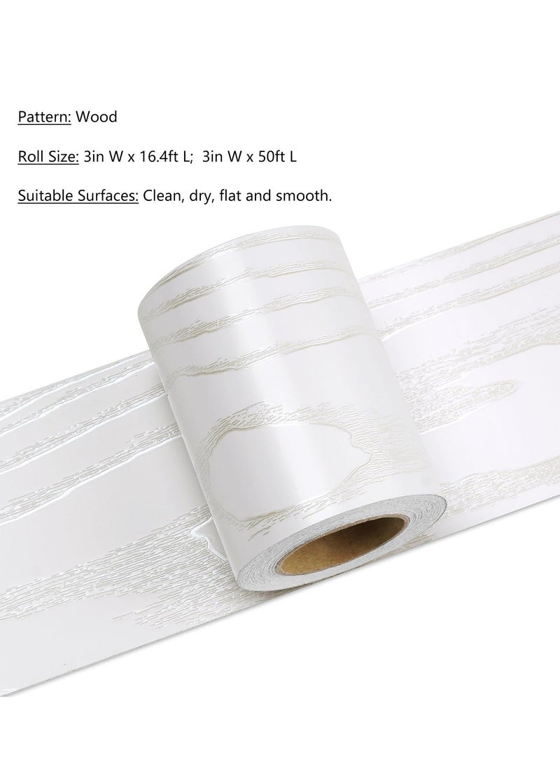 White Oak Wood Border Wallpaper Peel and Stick Bathroom Mirror Frame Border Wood Grain Repair Tape Silver White Wood Bulletin Board Border Trim Self Adhesive Modern Classroom Border 3.2"x197"  - Image 2