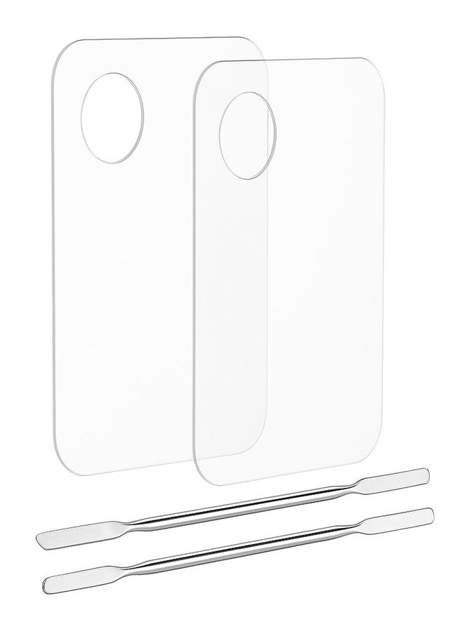 Brvlsoc 2PCS Acrylic Makeup Mixing Palette with 2PCS Spatula Set - Transparent Cosmetic Tray for Foundation, Eyeshadow, Lipstick & Nail Art, Durable & Portable Design - Image 1